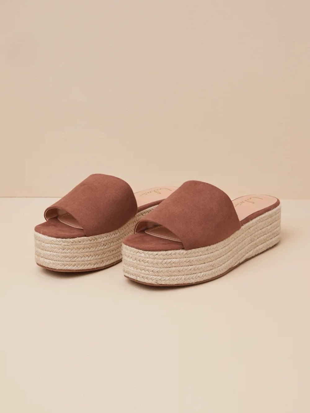 Lulus O’ahu 2 Cocoa Brown Suede Espadrille Platform Slides Women’s Size 10